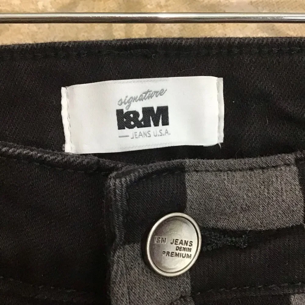 I&M Signature Jeans USA 5 Juniors Split Black‎ Gray Checkered Pants Y2K Skater
